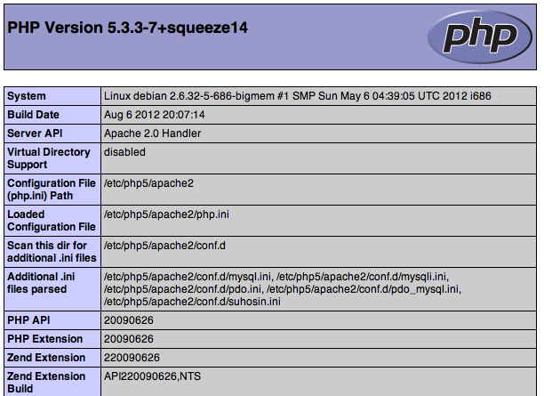 pantallazo propiedades php info